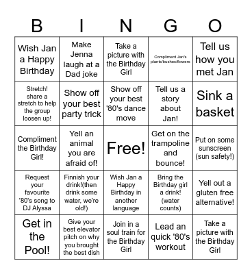 Still Sweating to the Oldies at 65 Bingo Card