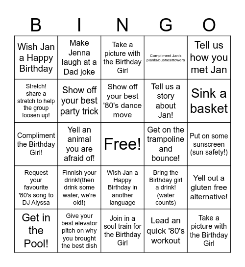 Still Sweating to the Oldies at 65 Bingo Card