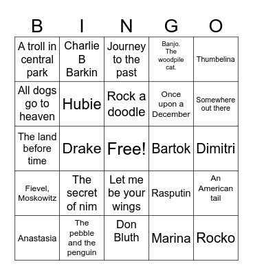 Don Bluth movies Bingo Card