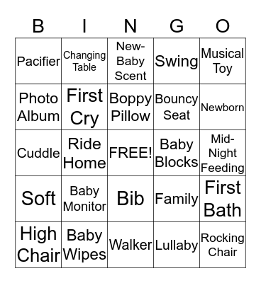 Baby Shower Bingo Card