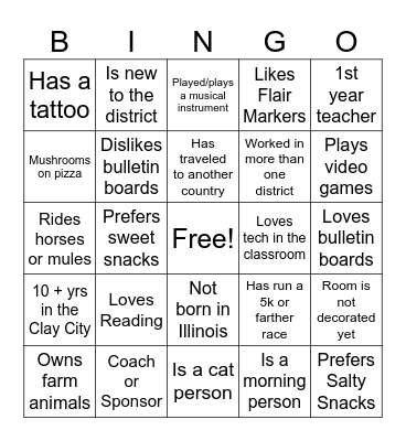First Day Bingo Card