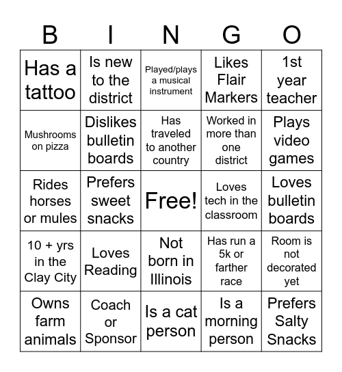 First Day Bingo Card