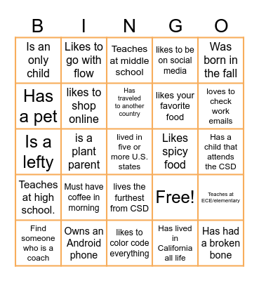 New Teacher Meet Bingo Card