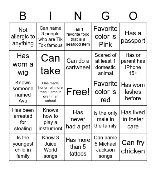 Untitled Bingo Card