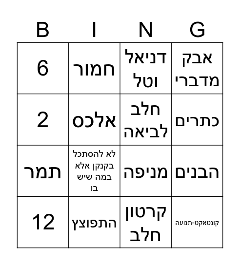 !קייטנת נווה צדק / קבוצת הגלים Bingo Card