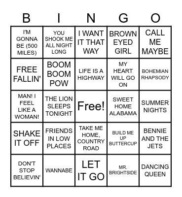 SING-ALONG Bingo Card