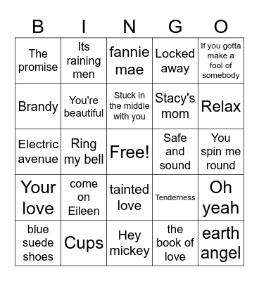 One hit Wonders Bingo Card