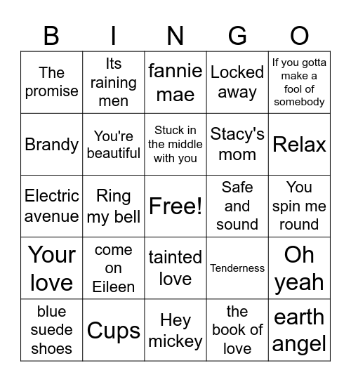 One hit Wonders Bingo Card