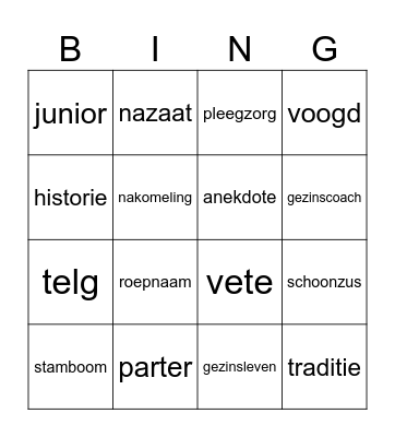 Bingo FAMILIE LES 1 & 5 Bingo Card