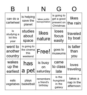 Find a friend who... Bingo Card
