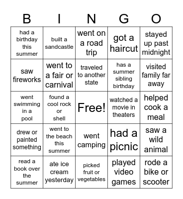 All About Summer Bingo Card