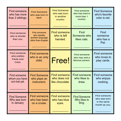 Find Someone Who... Bingo Card