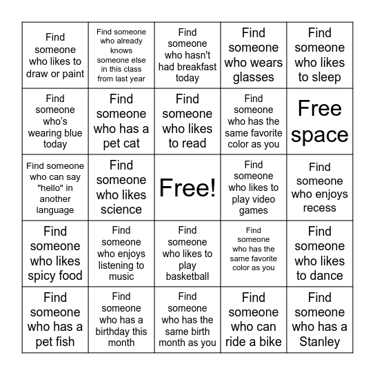 Find Someone Who Bingo Card