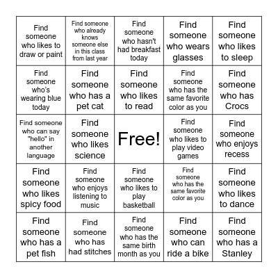 Find Someone Who Bingo Card