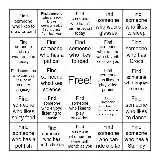 Find Someone Who Bingo Card
