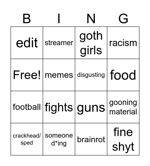 IG/TIKTOK BINGO Card