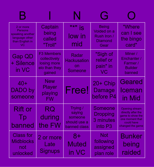 FW Bingo / 6th August 2025 Bingo Card