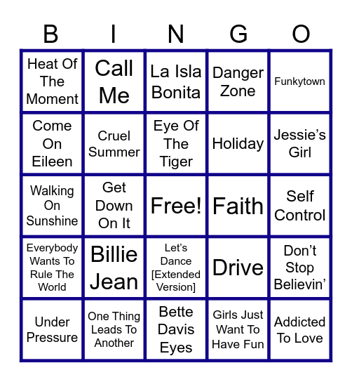 80s Summer Bingo Card