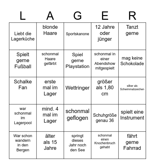 Lager-Kennlern-Bingo Card