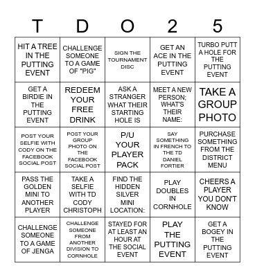 TDO SOCIAL Bingo Card