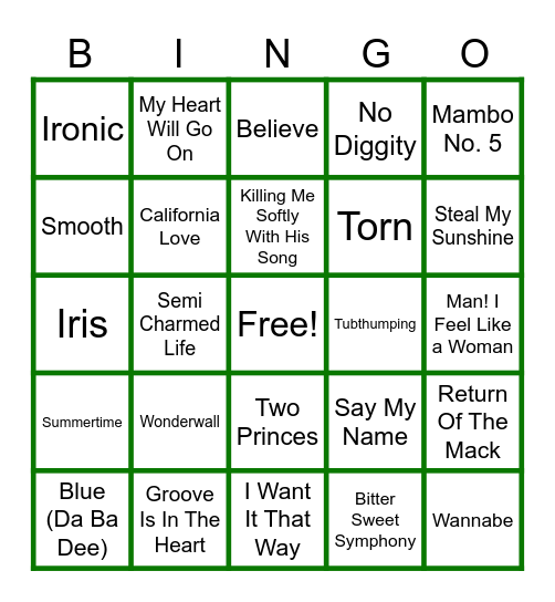90s Summer Bingo Card
