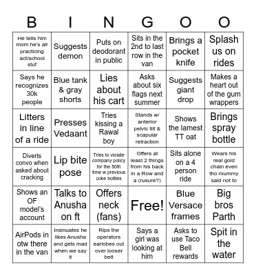 Six Flags Bingo Card Bingo Card