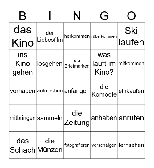 Hobby/Filme/Kino Bingo Card