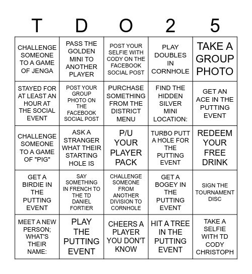 TDO SOCIAL Bingo Card