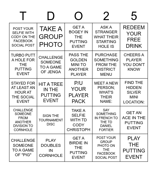 TDO SOCIAL Bingo Card