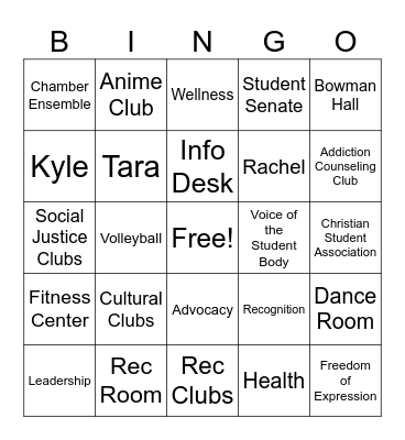 Student Life Bingo Card