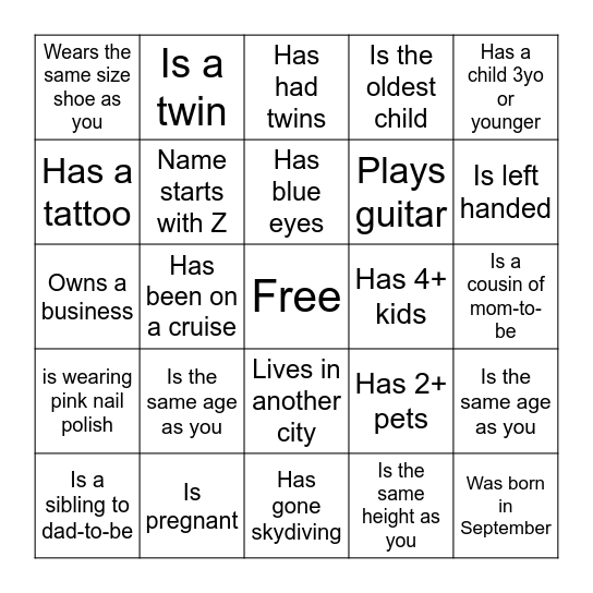 Find the Guest Bingo Card