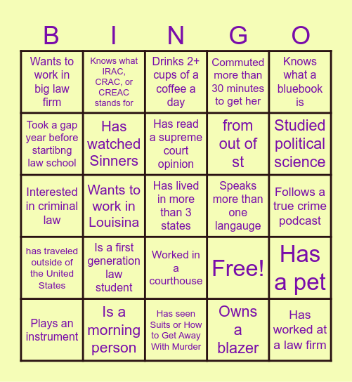 BLSA Orientation Bingo Card
