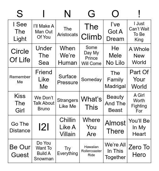 Magical Music Bingo Card