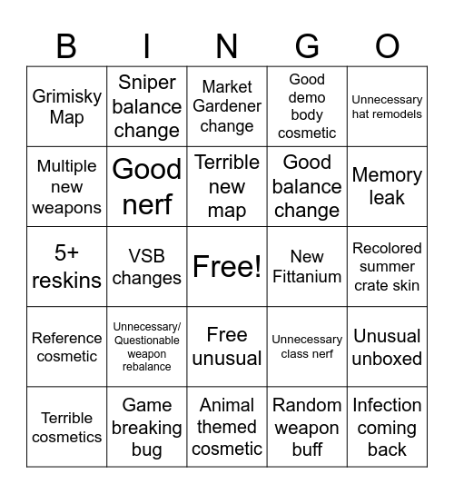 TC2 update bingo Card