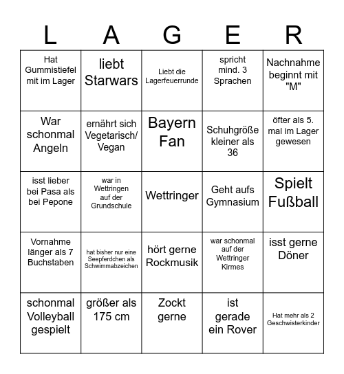 Lager-Kennlern-Bingo Card