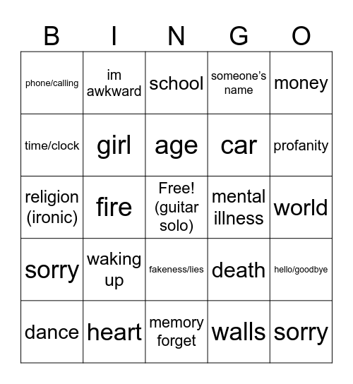 punk rock bingo Card