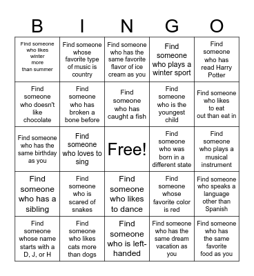 Get to Know Each Other Bingo Card