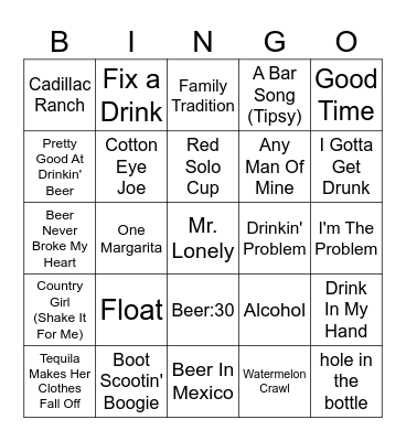 Drinkin' and Line Dancin' Bingo Card