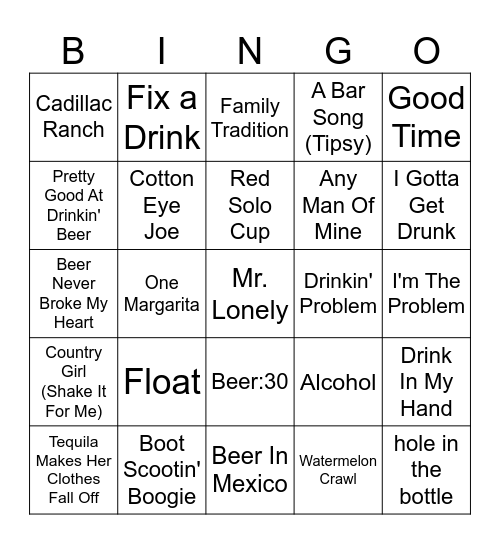 Drinkin' and Line Dancin' Bingo Card