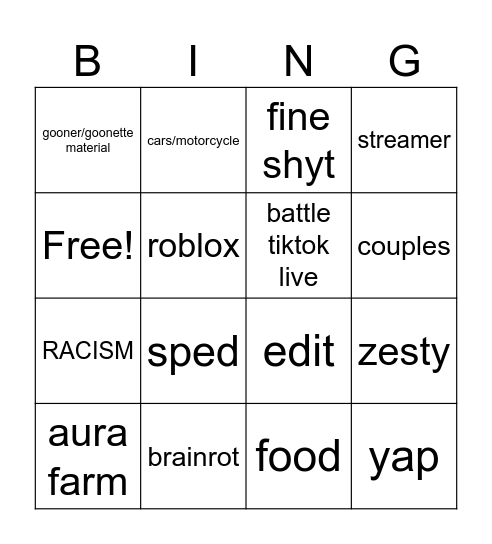 tiktok bingo Card