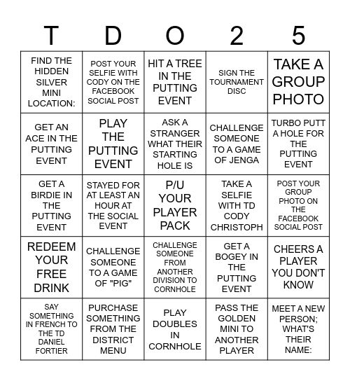 TDO SOCIAL Bingo Card