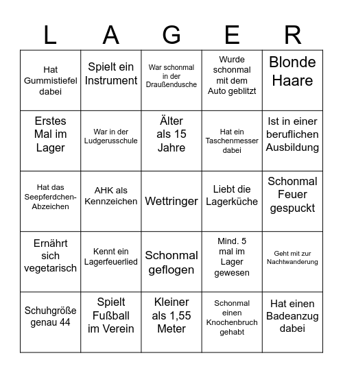 Lager-Kennlern-Bingo Card