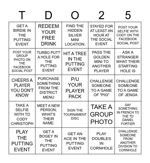TDO SOCIAL Bingo Card