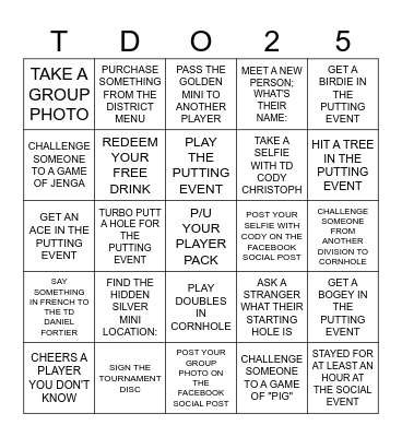 TDO SOCIAL Bingo Card