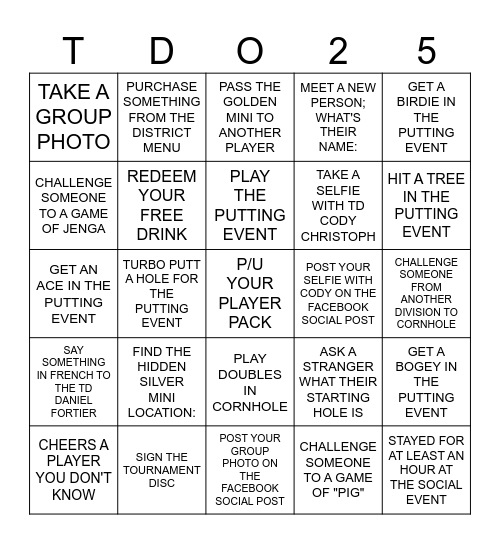 TDO SOCIAL Bingo Card