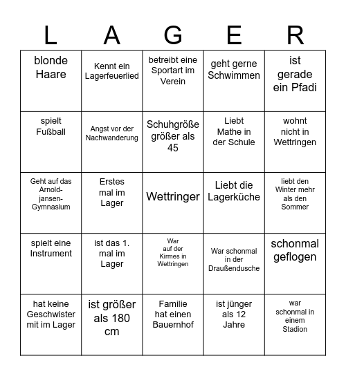 Lager-Kennlern-Bingo Card