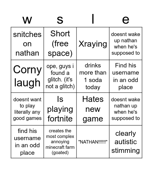 Wesley bingo Card