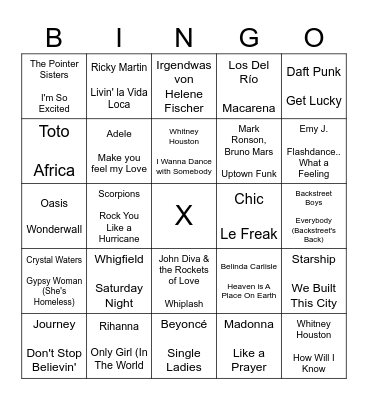 MUSIKBINGO VON: ___________ Bingo Card