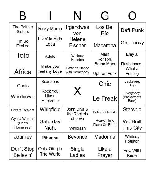 MUSIKBINGO VON: ___________ Bingo Card