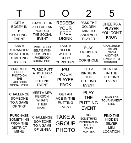 TDO SOCIAL Bingo Card